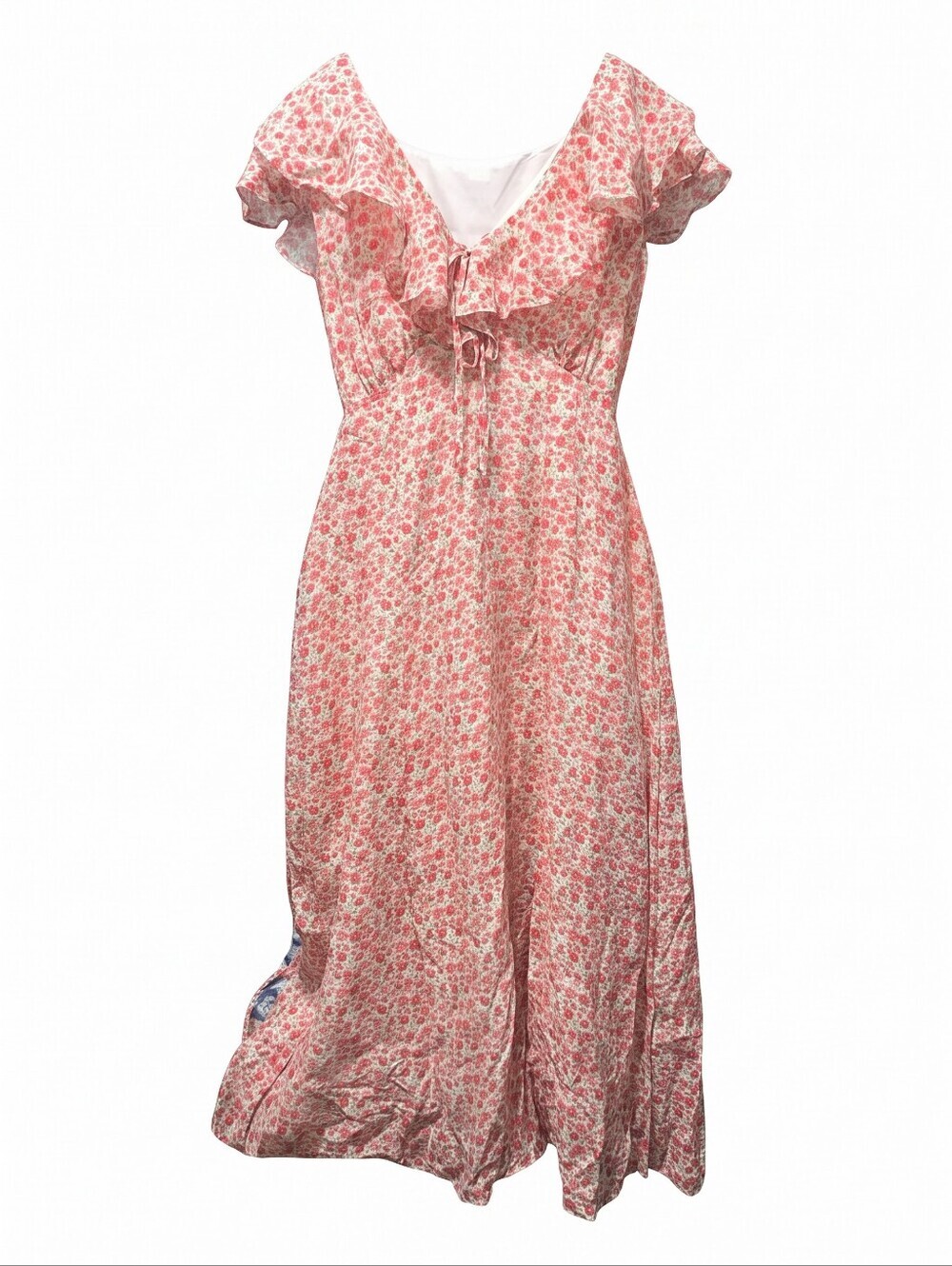 Old Navy Pink White Red Floral Ruffle Maxi  Dress Bohemian Sheer Festival Barbie